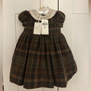 NWT RL Polo Ralph Lauren Baby Plaid Hand Smocked Wool Dress 2pc Set